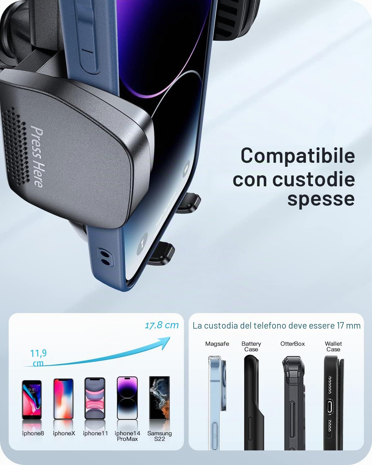 APPS2Car Supporto Cellulare auto Ventosa, Universale Porta Cellulare Auto 360° di Rotazione per Parabrezza Cruscotto bocchette aria, Compatibile con iPhone, Galaxy, Huawei, Xiaomi
