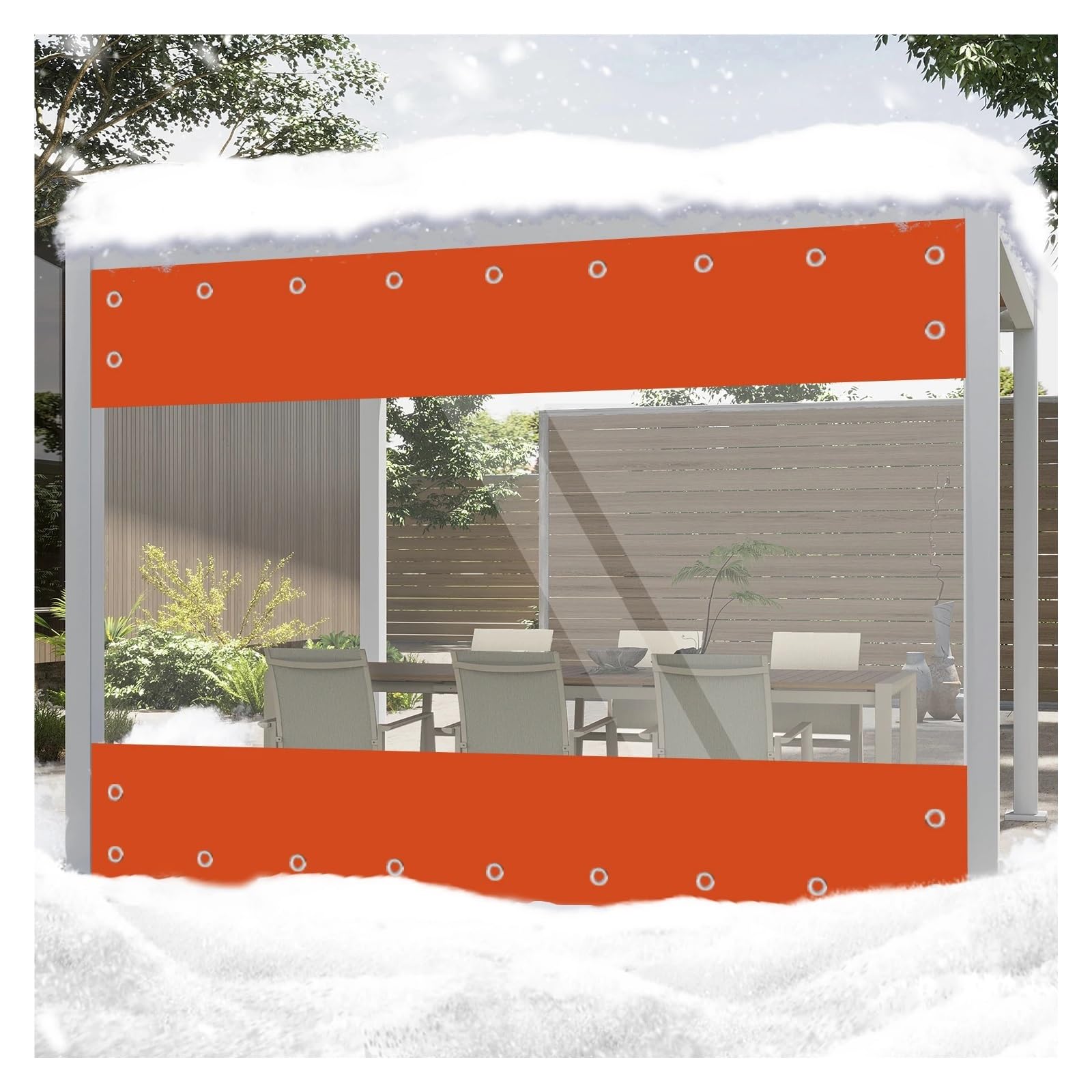Cortina de exterior impermeable lona de PVC transparente cortina de lluvia para pérgolas naranja