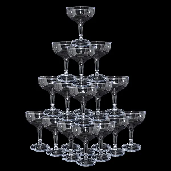 KYAPCK 50 Pcs Plastic Champagne Coupe Glasses for Parties, 5 oz Disposable Champagne Glasses Unbreakable Acrylic Martini Glasses (Clear)