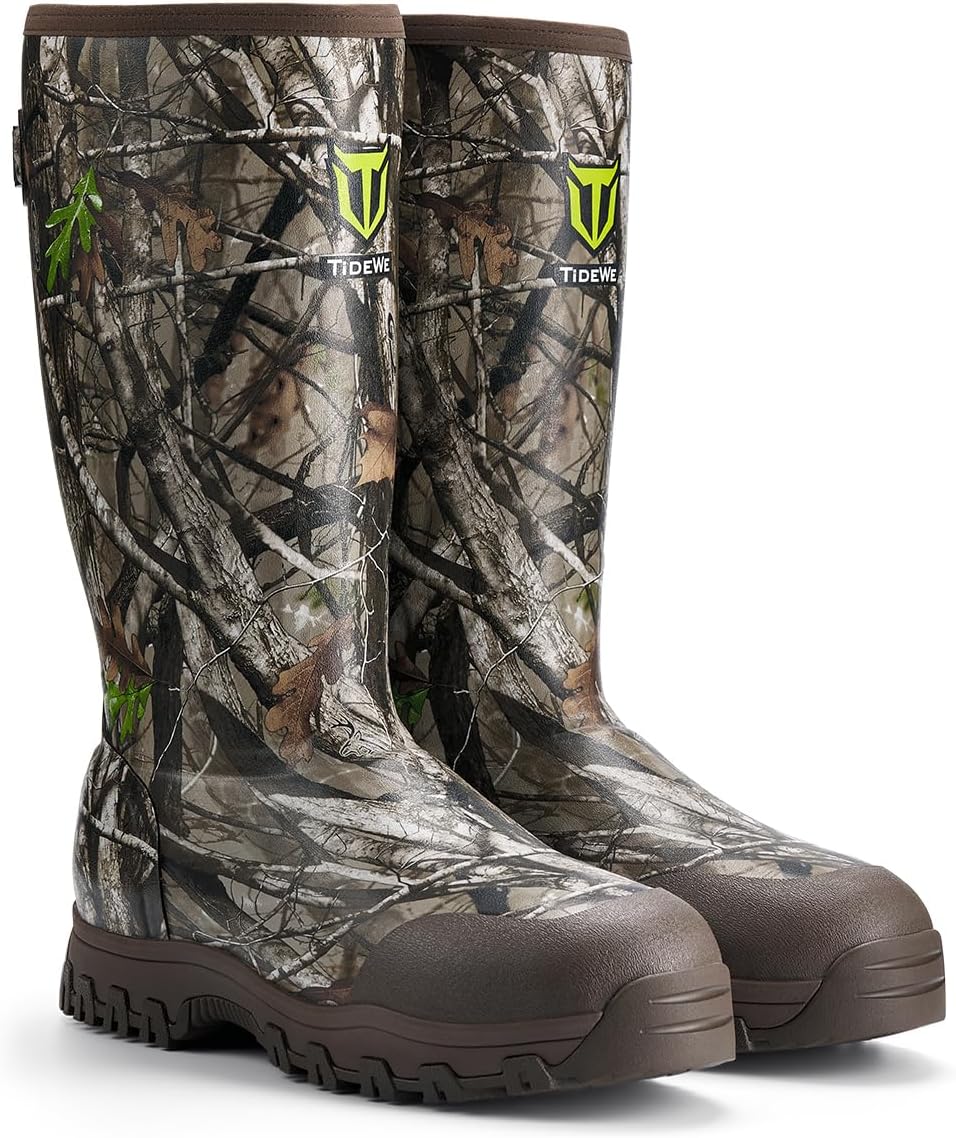 tidewe men's hunting boots, odor-control lining, 600g warmth, waterproof insulated rubber boots with 5mm neoprene, lightweight eva outsole, adjustable calf gusset, slip-resistant grip 11
