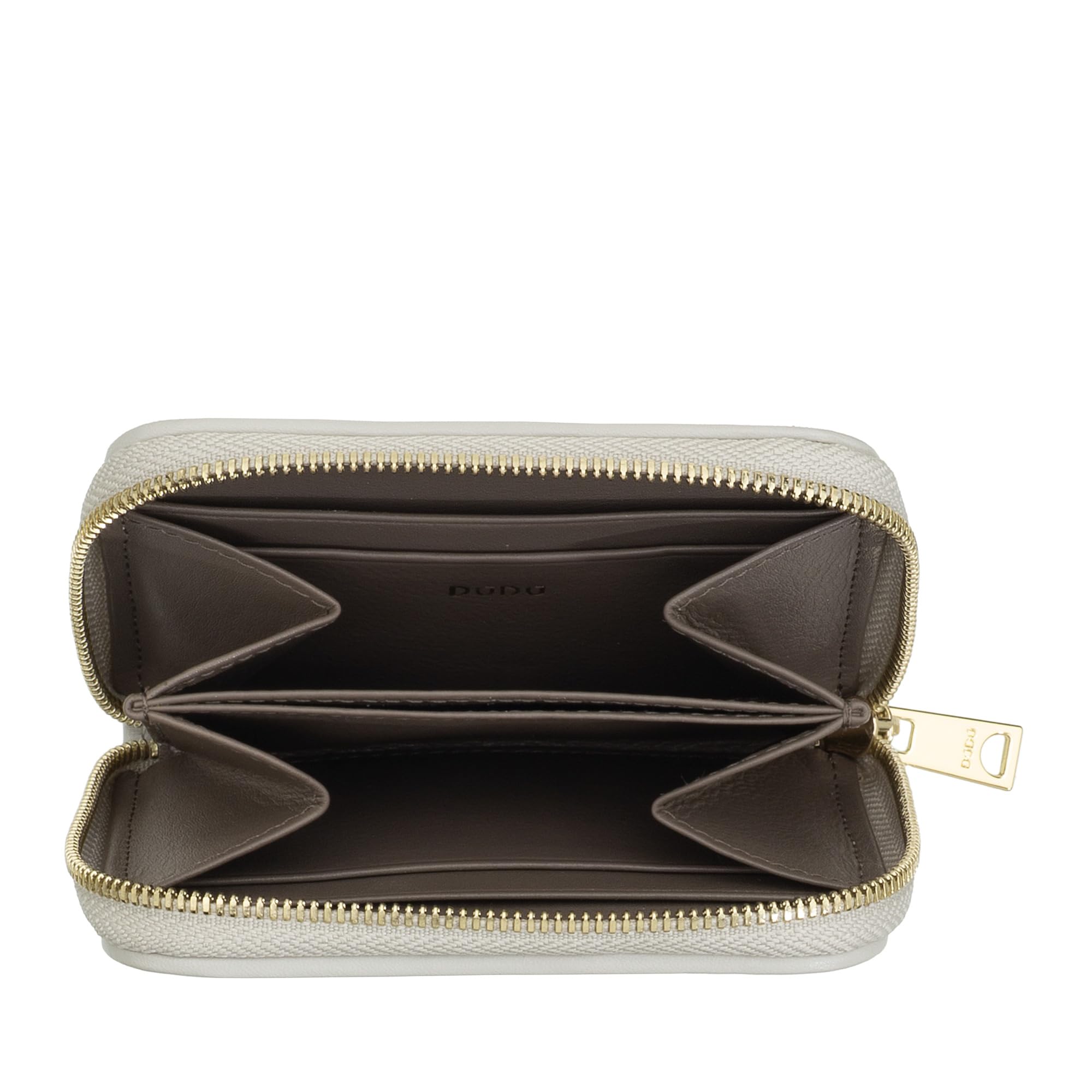 DUDU Portafoglio Donna Piccolo in Pelle Intrecciata Zip Around - Elegante e Compatto, Porta Carte, Portamonete e Banconote con Cerniera Perla