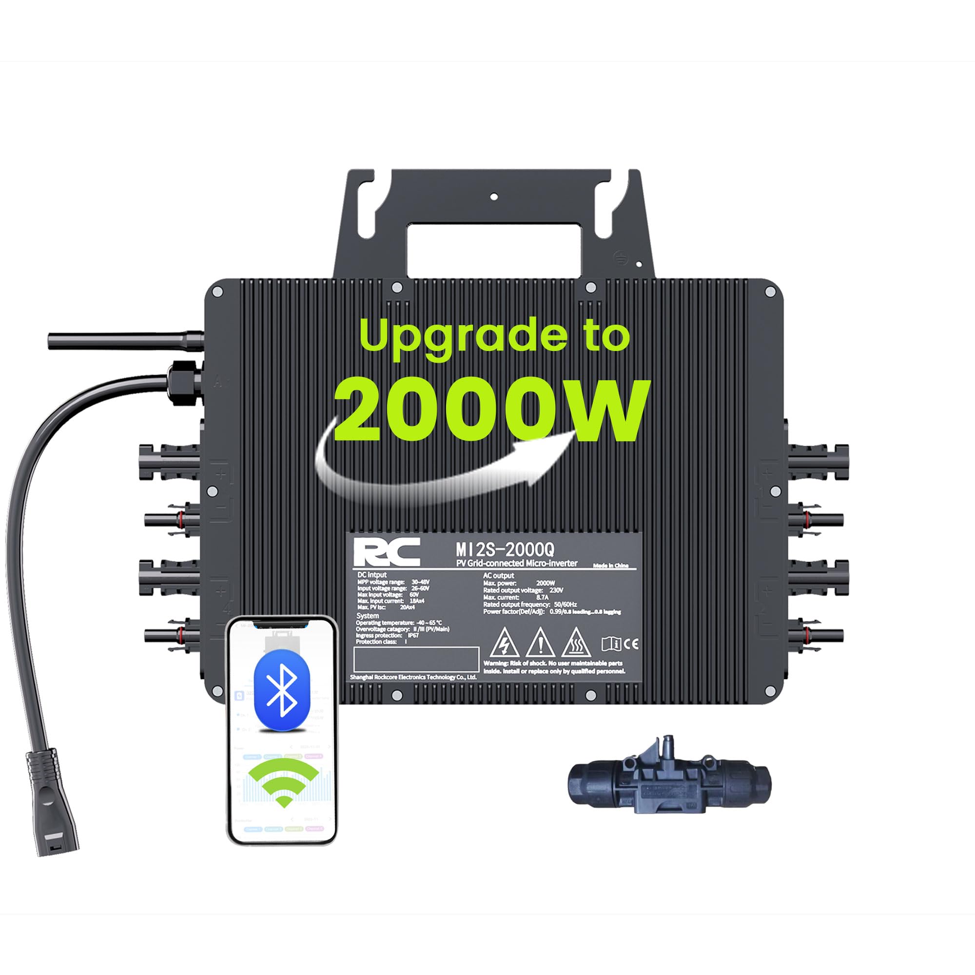 RC Micro inverter 2000 W, ingresso CC 26-60 V, inverter modulo PV, micro convertitore MPPT, Controllo dell’app tramite Wi-Fi