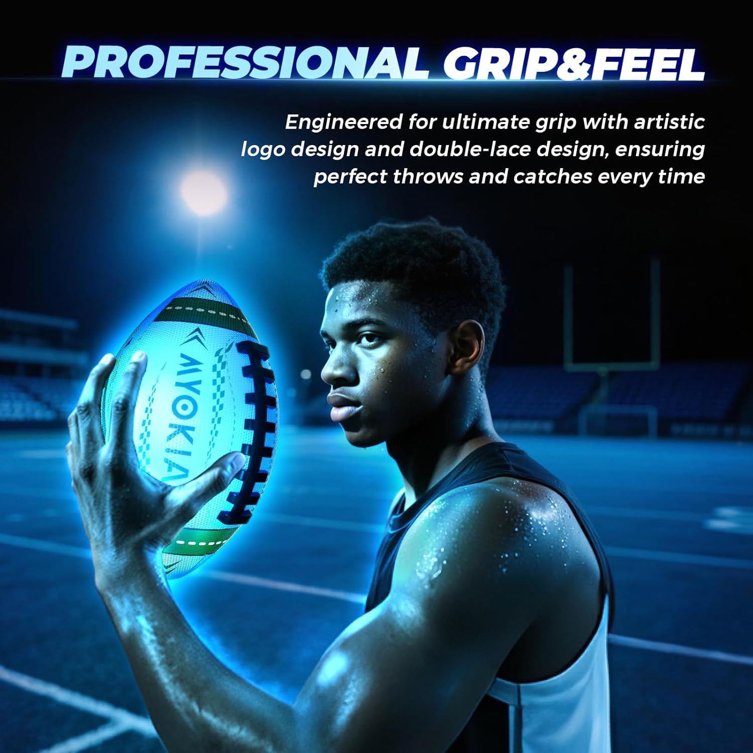 RGB Waterproof Rechargeable Light Up Football Birthday Gift, Glow in The Dark Football with Pump & USB Cable, Tri-Color (Red, Green, Blue), Size 6, Outdoor Night Games