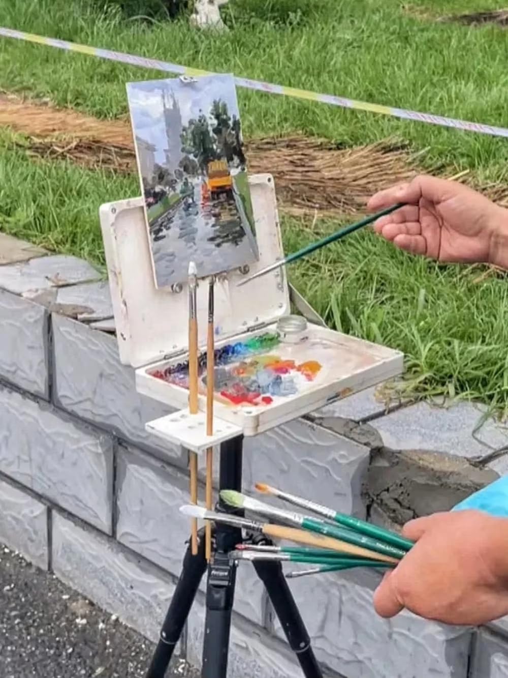 Caja de Bocetos para Pintura al Óleo, Caballete de Escritorio Plegable, con Recipiente para Óleo Incorporado, Abrazadera para Lienzos de hasta 50 CM