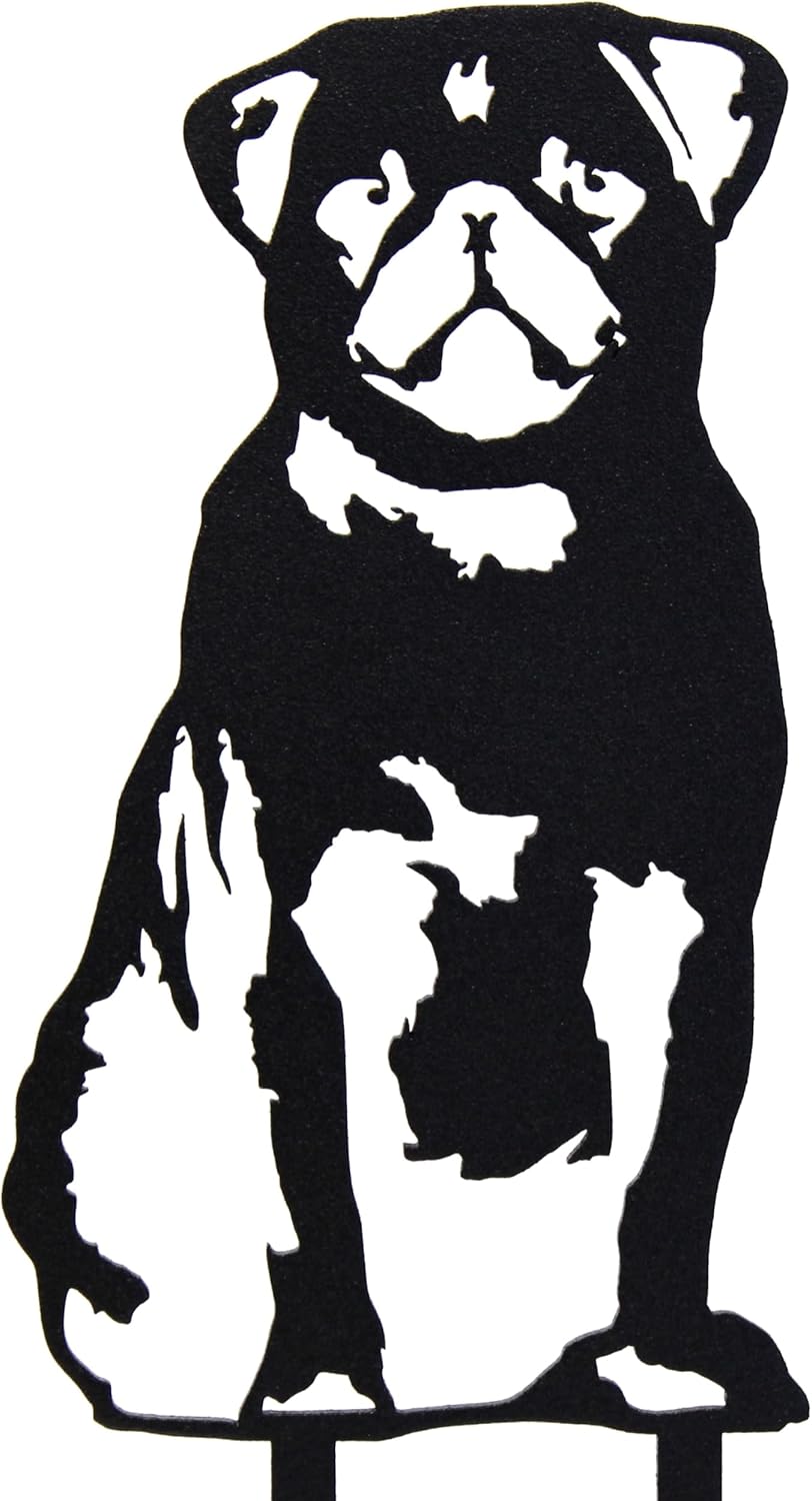 Black Powder Coated Metal Pug Dog Silhouette Yard Stake (Large)