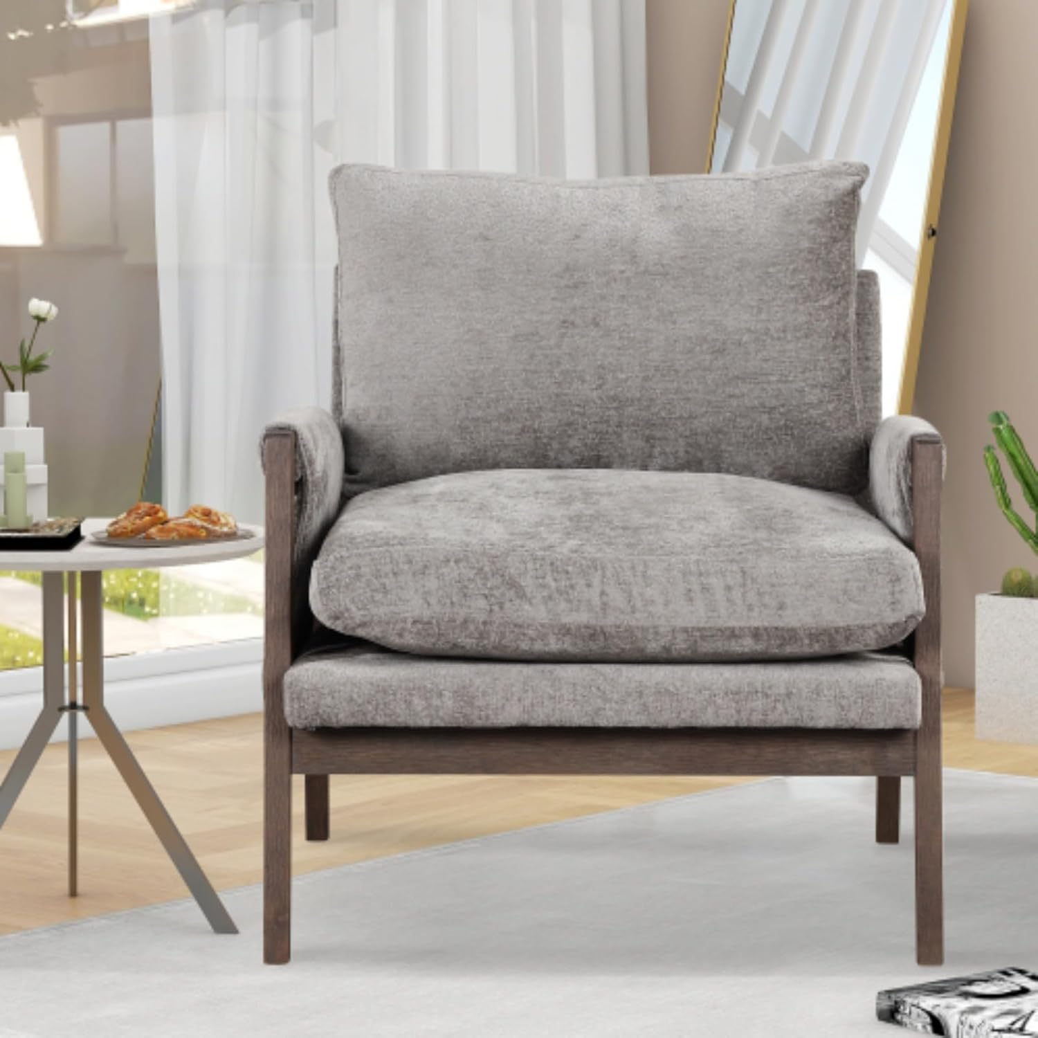 Mid-Century Modern Velvet Accent Armchair Living Room Chair Reading Chair for Home Office Study Room Guest Room Studio, Gray