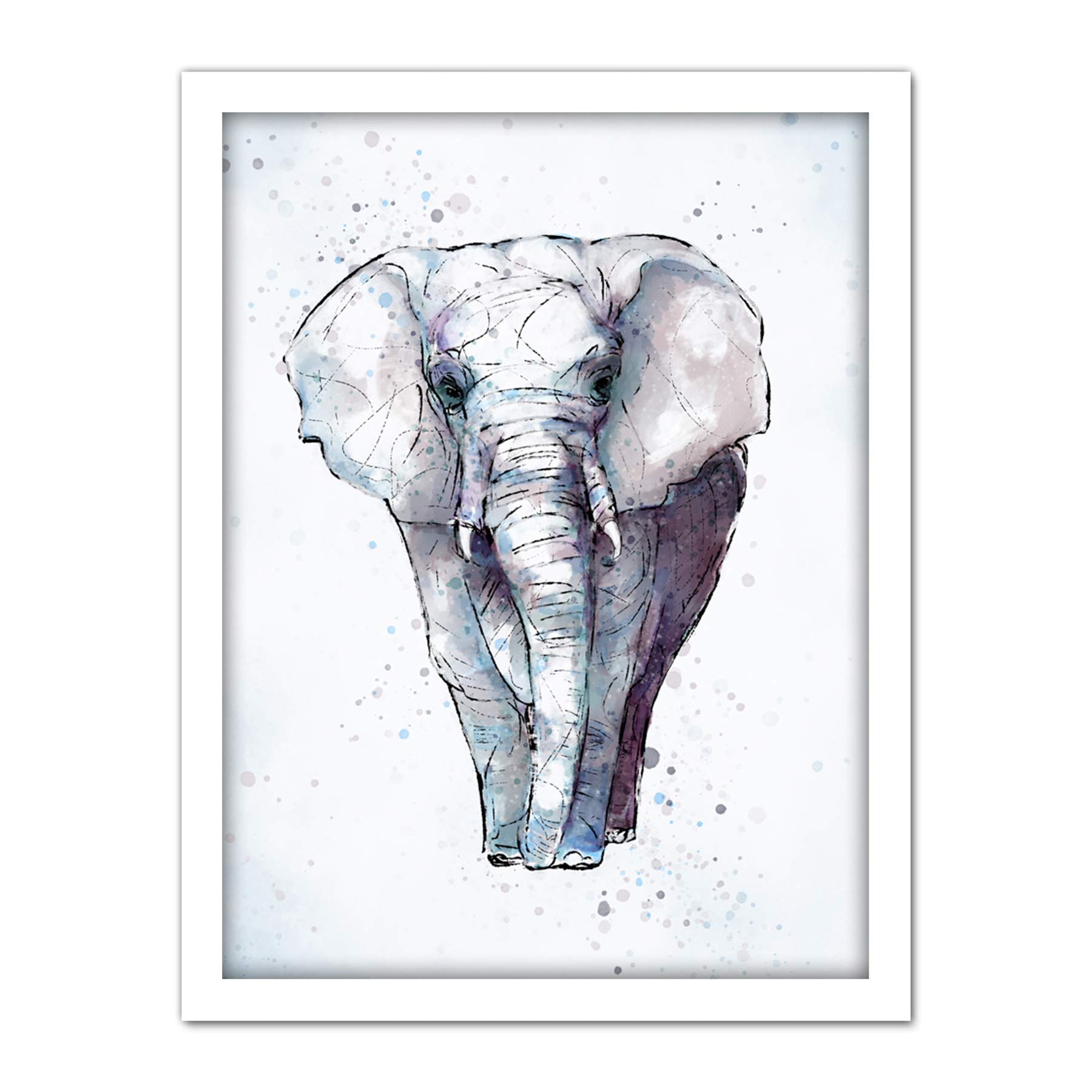 African Elephant Watercolour Wall Art Print - Large Framed Decor - Artery8 - W18 x H24 inch
