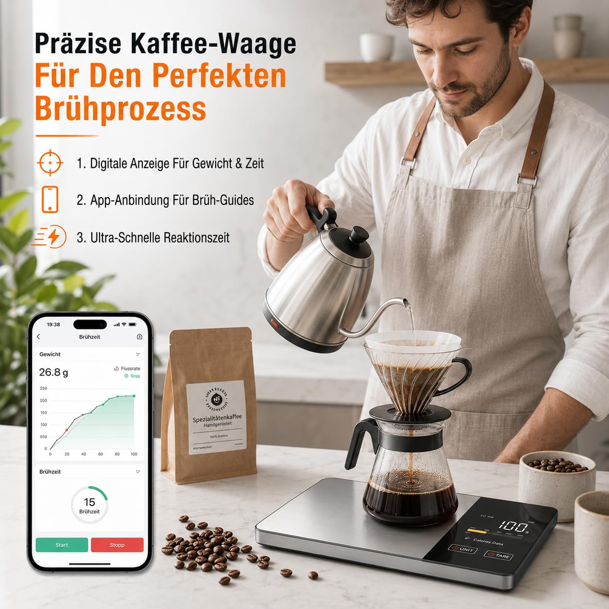Smartvita Küchenwaage- Smarte Ernährungswaage Mit Präziser Messung Für Kalorien Portionen Backen Kochen Kaffee Und Edelstahl Küche