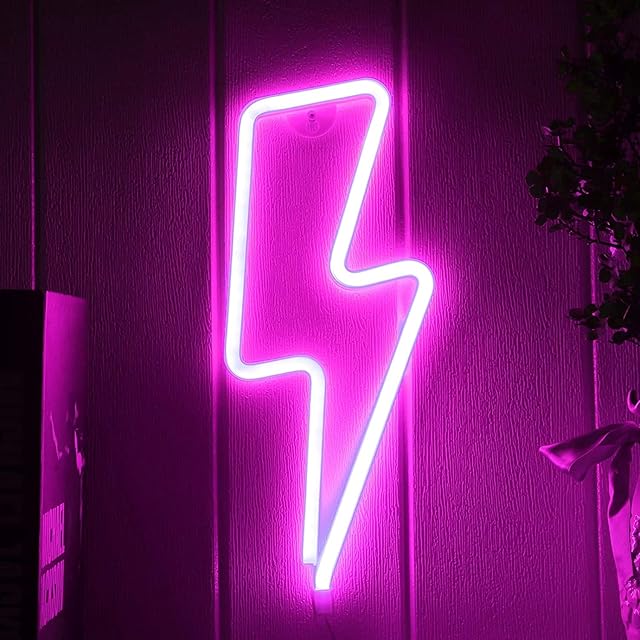 Neon Signs for Bedroom, LED Lightning Neon Sign, Lightning Bolt Wall Decorative Neon Sign, Battery or USB Operated Light Up Neon Sign, Lightning Bolt Neon Lights for Bedroom (Pink Lightning)