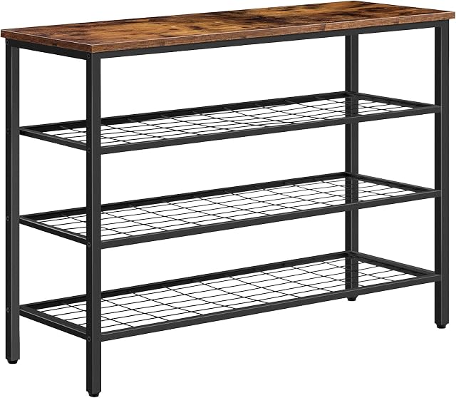 HOOBRO 4-Tier Shoe Rack, Shoe Rack Organizer with 3 Metal Mesh Shelves, 100 x 30 x 68 cm, Shoe Organizer Shelf for Entryway, Hallway, Closet, Bedroom, Sturdy, Industrial, Easy Assembly EBF04XJ01