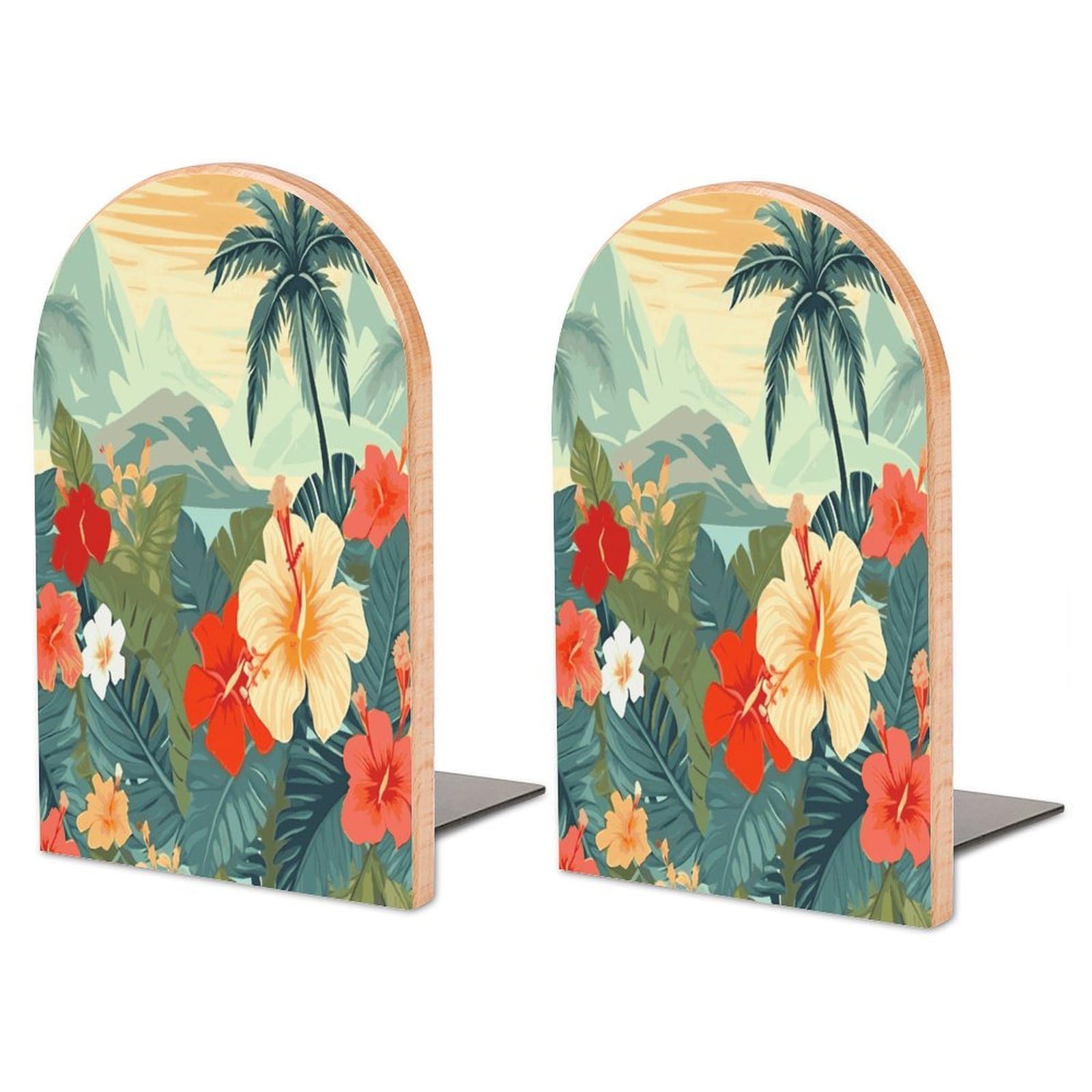 Summer Hawaiian Wood Bookend for Shelves 1 Pair