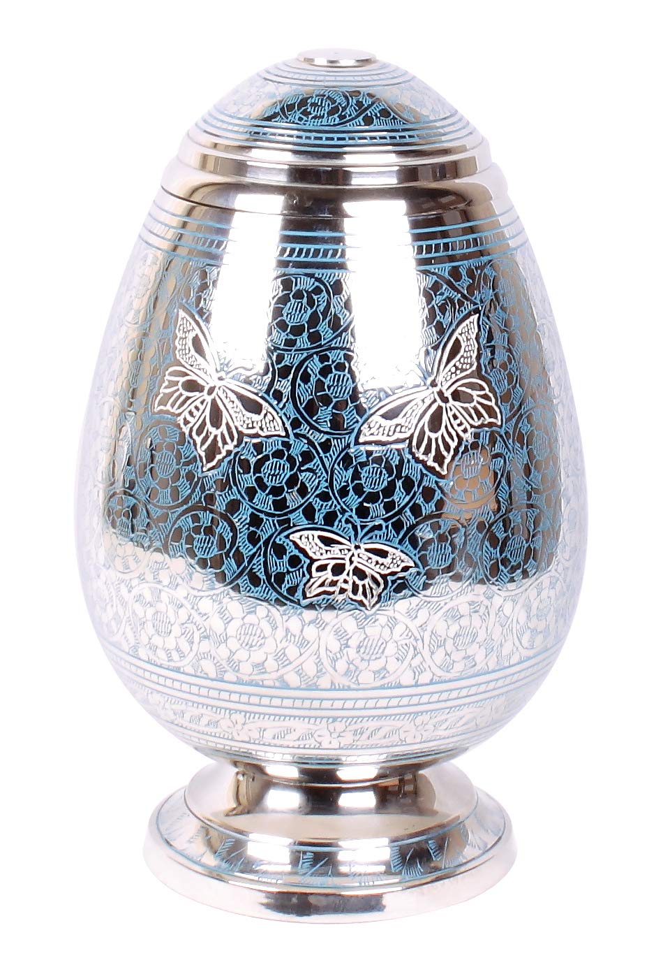 Urnswithlove Blue Adult Cremation Urn For Ashes Egg Shape Funeral Memorial Brass Urn (Blue)