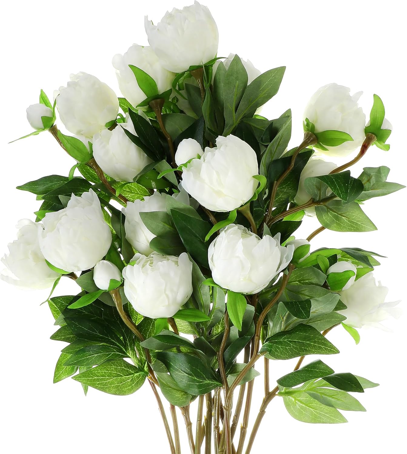 Thiccywoov 16 Pcs Artificial Peonies Flowers with Stems 18.9 Inch Single White Artificial Flowers Fake Chinese Herbaceous Peonies for Home Decor Bridal Shower Wedding Floral Arrangement