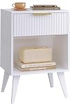 Fluted Night Stand with Opening Storage,Mid Century Bedside Table with Drawer,Wood Nightstand with Solid Wood Legs,End Table Side Table for Living Room,Bedroom,Natural CAACTG56Y
