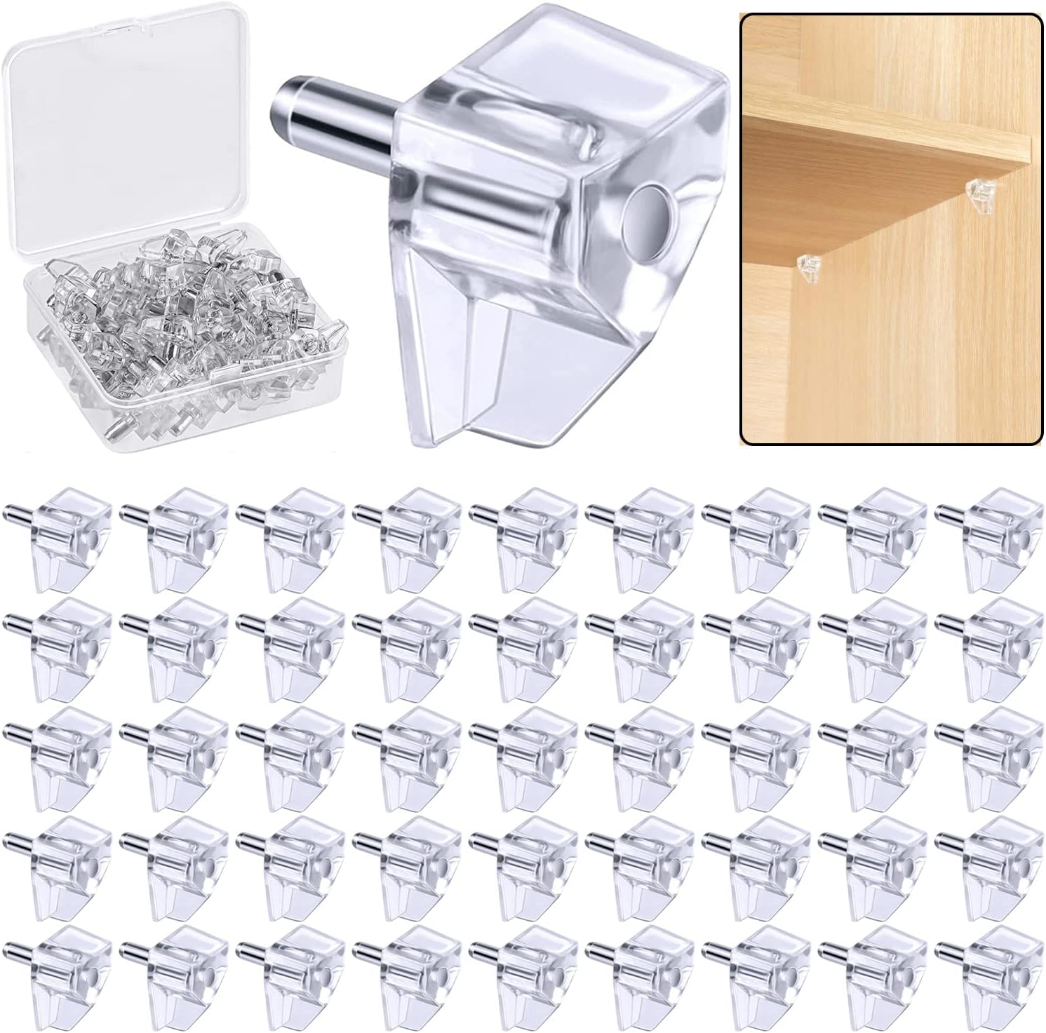 5 Millimeters Shelf Support Peg，Support Cabinet Shelf Pins，Clear Plastic Replacement Peg Cabinet Shelf Supports Pins for Kitchen Furniture Book Shelves Shelf Holder Locking Pins (20 Pieces)