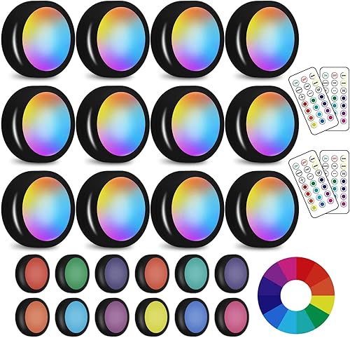 Luces LED de disco con control remoto, 13 colores RGB regulables debajo del gabinete, cambio de color a pilas, ambiente festivo para cocina,