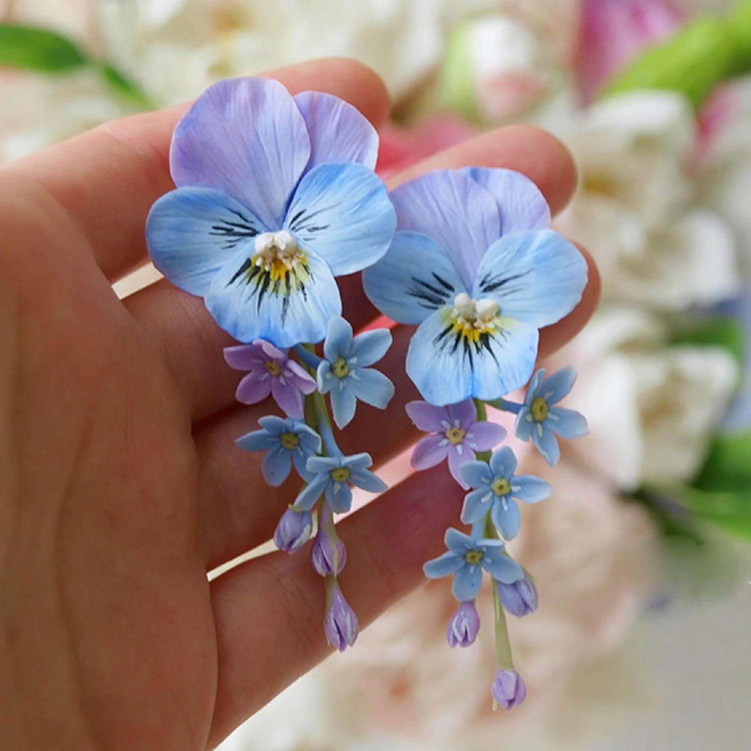 Pansy flower earrings, summer nature jewelry, colorful floral earrings - Image 2