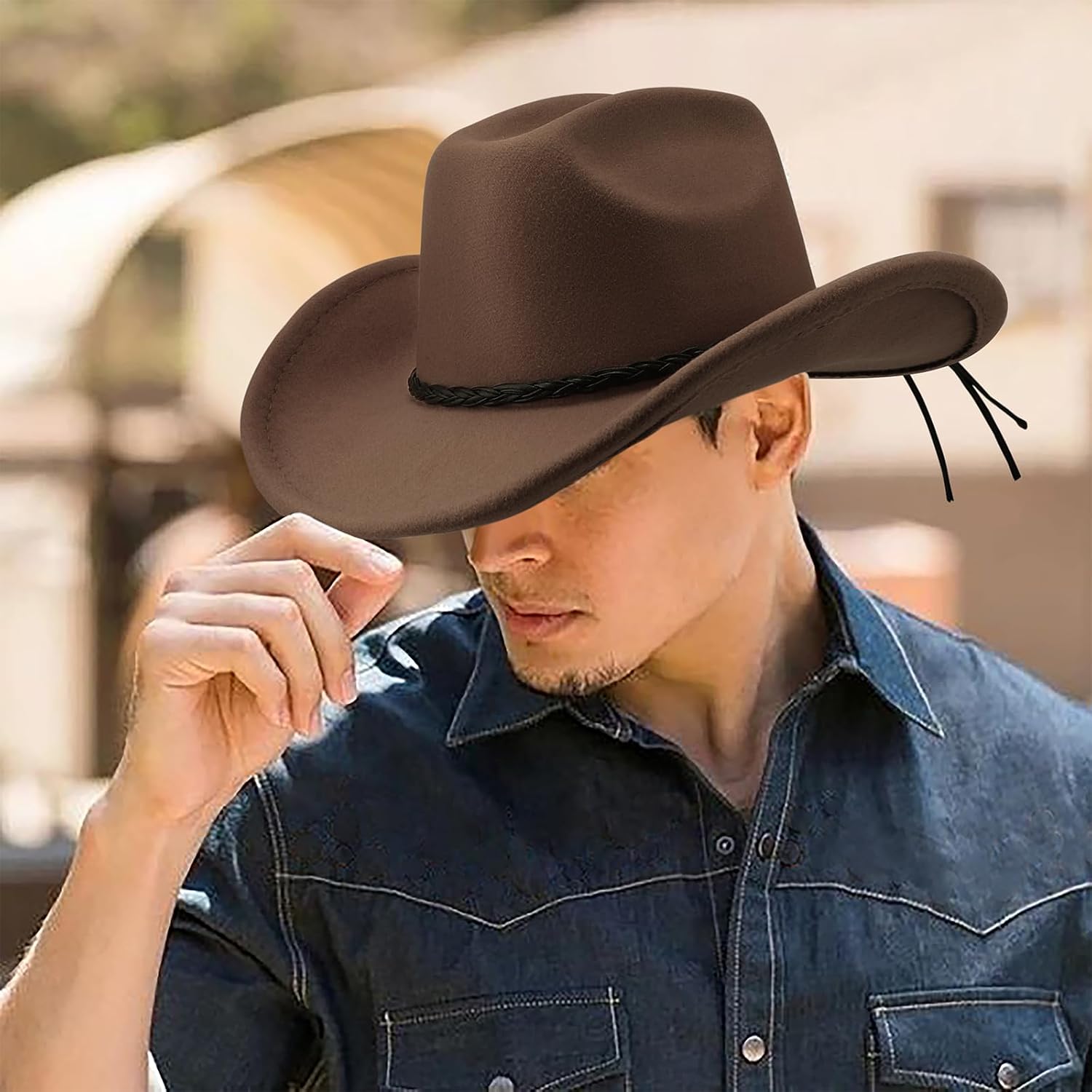 DRESHOW Western Cowboy Hat for Men Women Cowboy Cowgirl Hat Outdoor Wide Brim Retro Felt Fedora Hats Unisex Rolled up Caps - Image 4