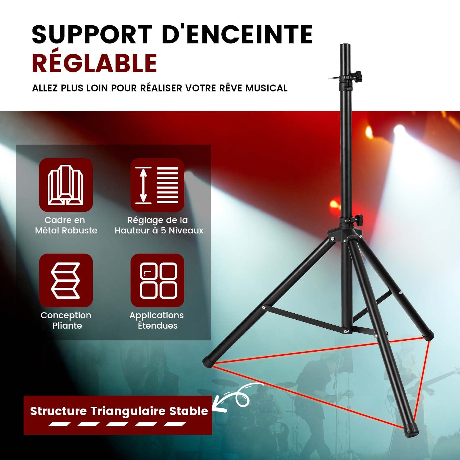 COSTWAY Pied d'Enceinte Trépied de Haut-Parleurs en Fer+PP Hauteur Réglable 97-181 cm Excellente Stabilité Pieds Antidérapant pour Le Bureau Maison Salle de Réunion Capacité de Charge 50 kg Noir