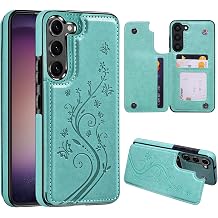 Korecase for Samsung Galaxy S23 Plus Butterfly Leather Series Wallet Case with Card Holder Double Magnetic Clasp Back Flip Protective Cover for Galaxy S23 Plus, Mint Green