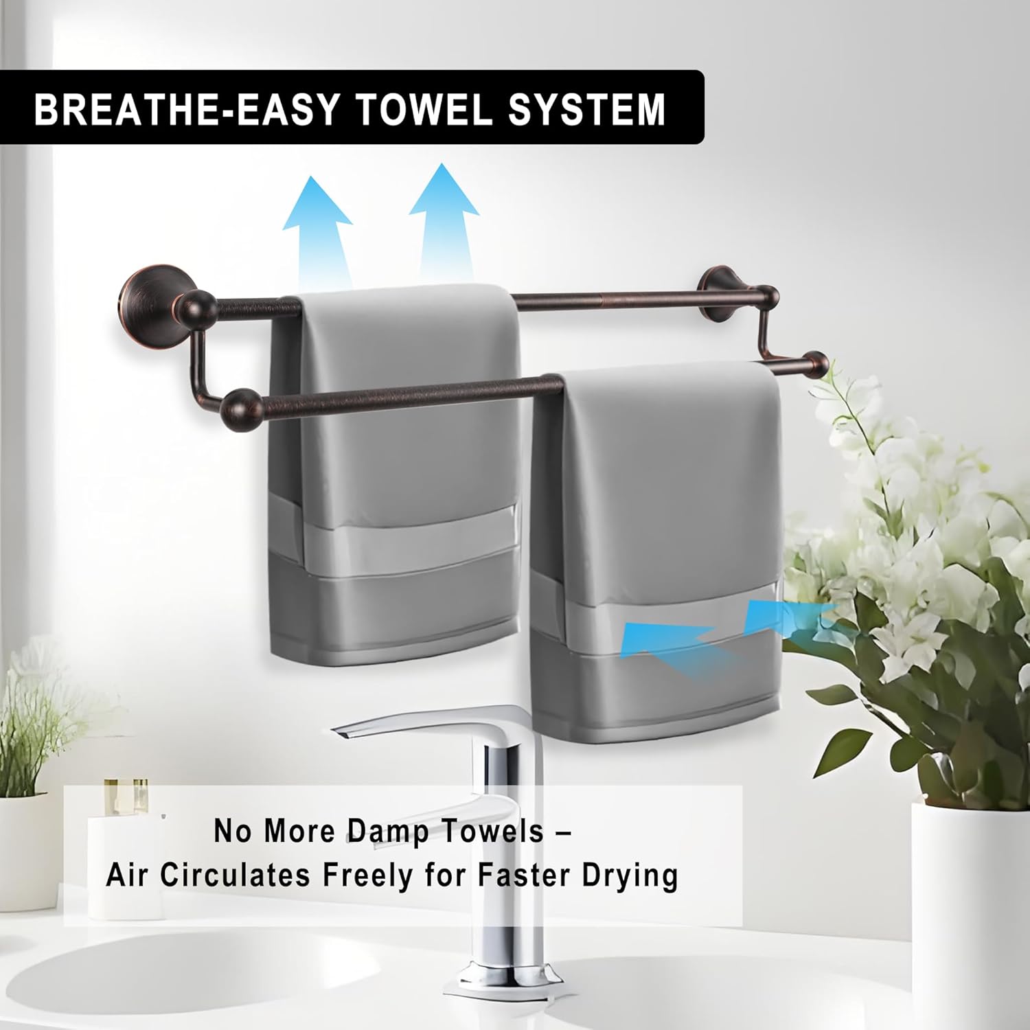 #304 Stainless Steel Double Towel Bar,Optional Different Length to installate (Oil Rubber Bronze, Double Towel bar)