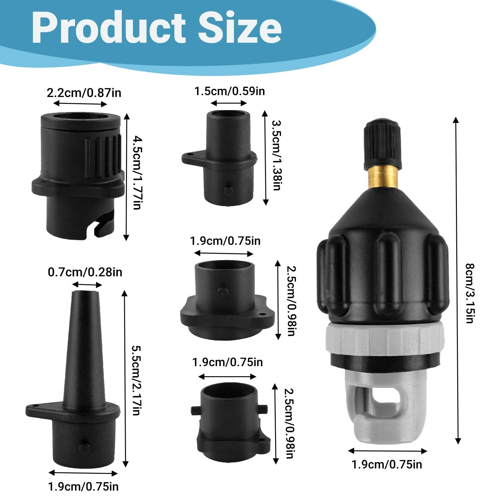 Adapter do pompki do łodzi, 5-częściowy, adapter do pontonów, adapter do pontonów, adapter do wentylu powietrznego, adapter do pontonów, deska SUP