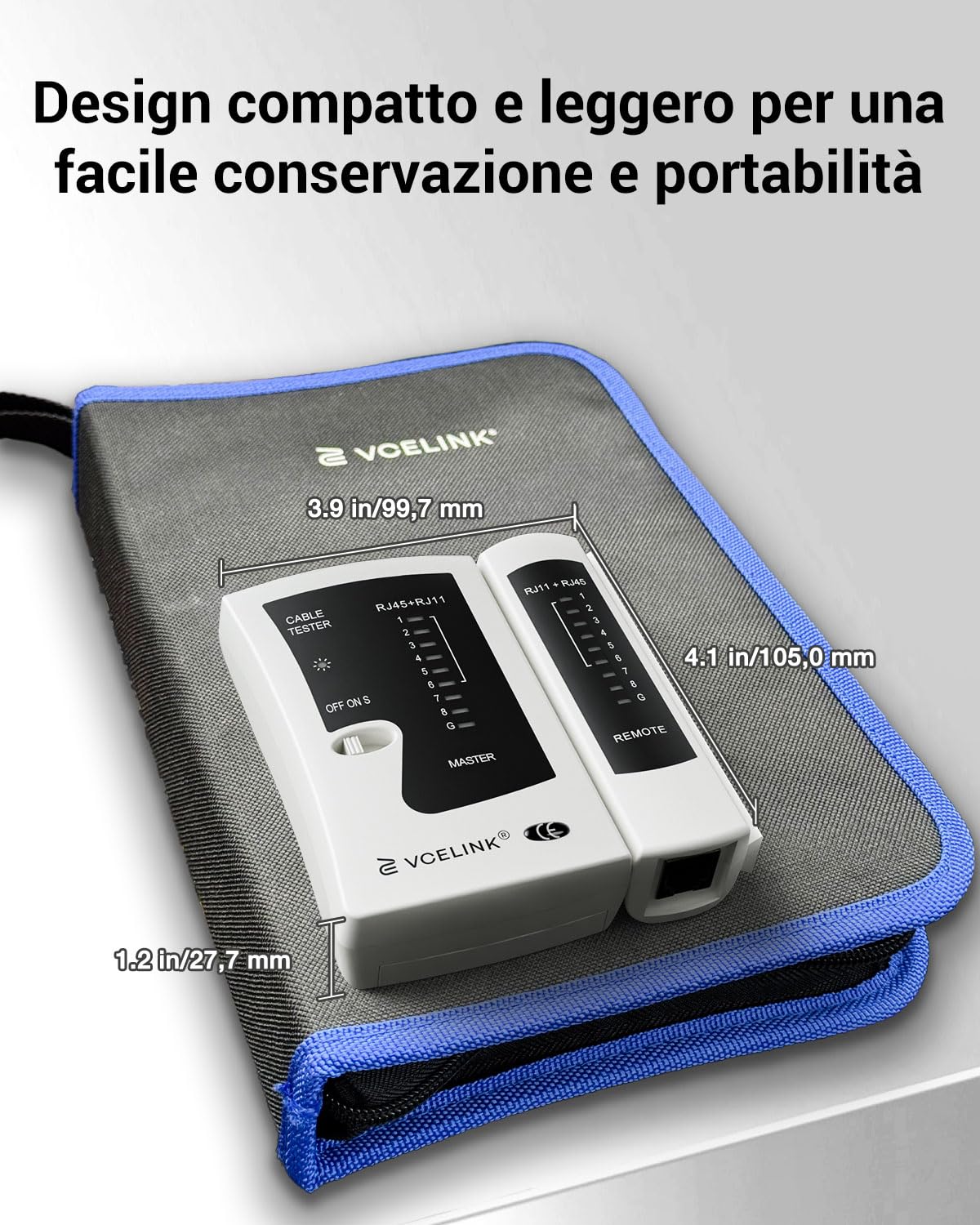 VCELINK Tester Cavi di Rete, Tester RJ45 Professionale POE, Test Ethernet per RJ45/RJ11/RJ12, Grigio