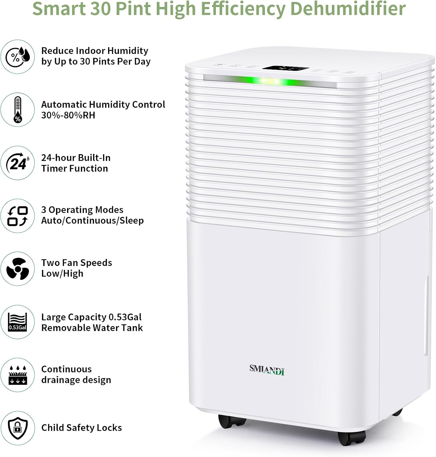 Dehumidifier control panel with labeled buttons