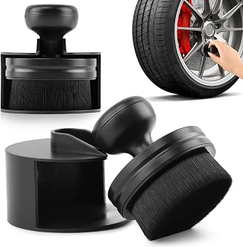 2 Pack Auto Detail Brushes, Tire Shine Applicator Brush, Automotive Tire Dressing Applicator Brush, High Density Portable Car Tire Brush with Seal Cover for Car Wash KitBlack