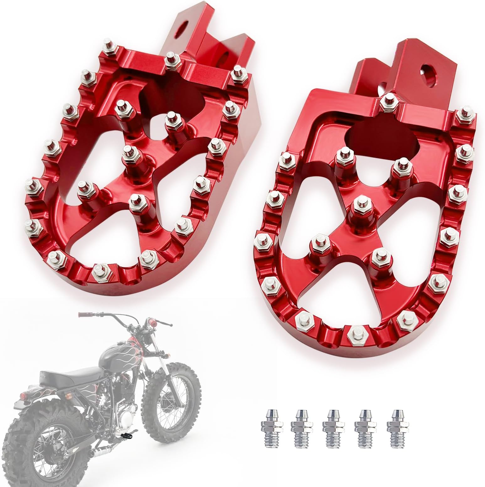 Foot Pegs for TW200, Dirt Bike Foot Pegs Footrests Pedals Rests Motorcycle Footpegs Rest Pedal CNC for YAMAHA TW 200 1987-2023 (Red)
