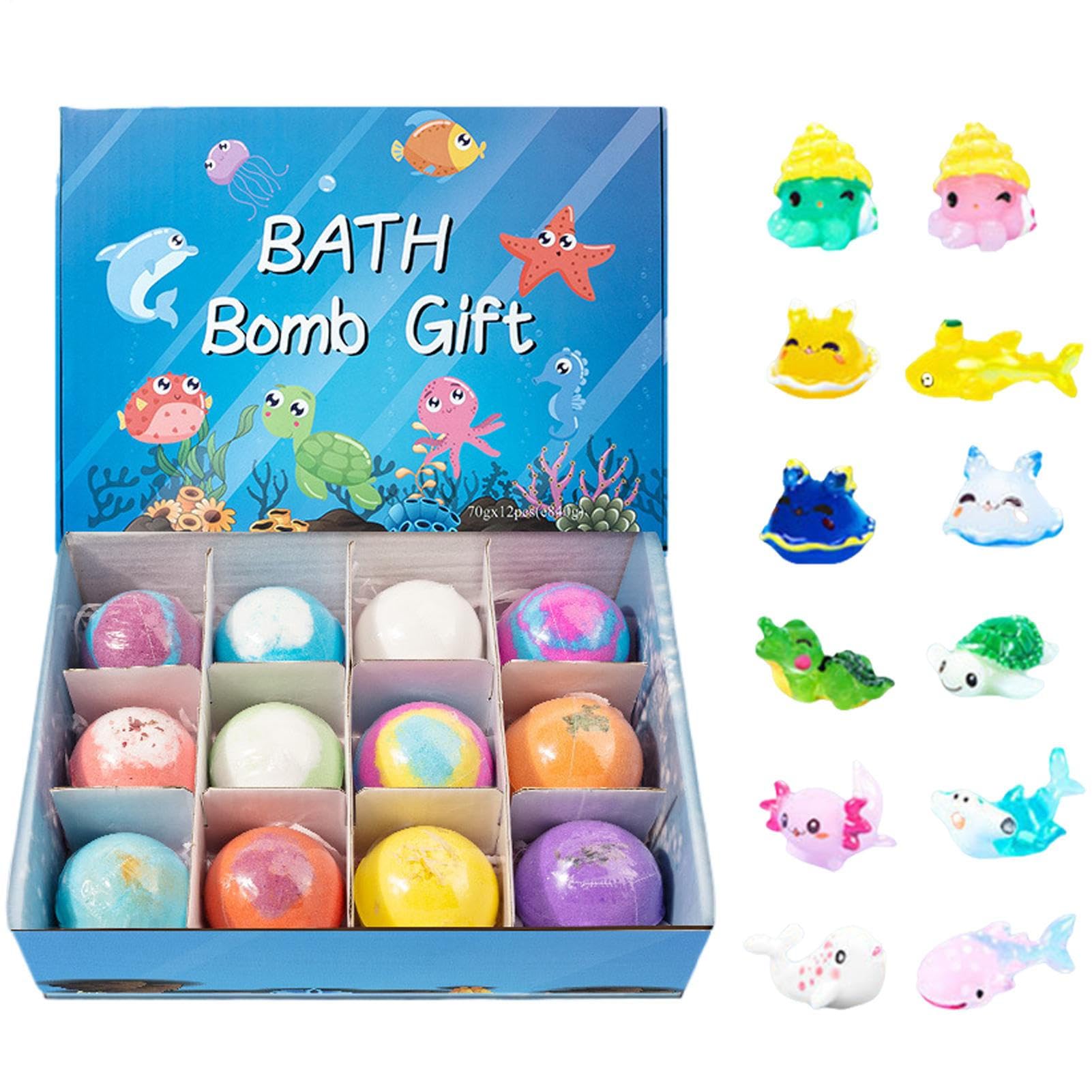 12Pc Bath Bombs for Kids | Kids Baths Bombs Gift Set | Funny Animals & Sea Bath B-omb with Toys Inside | Natural Organic Bubble Baths Balls Educational Toys for Moisturize Skin
