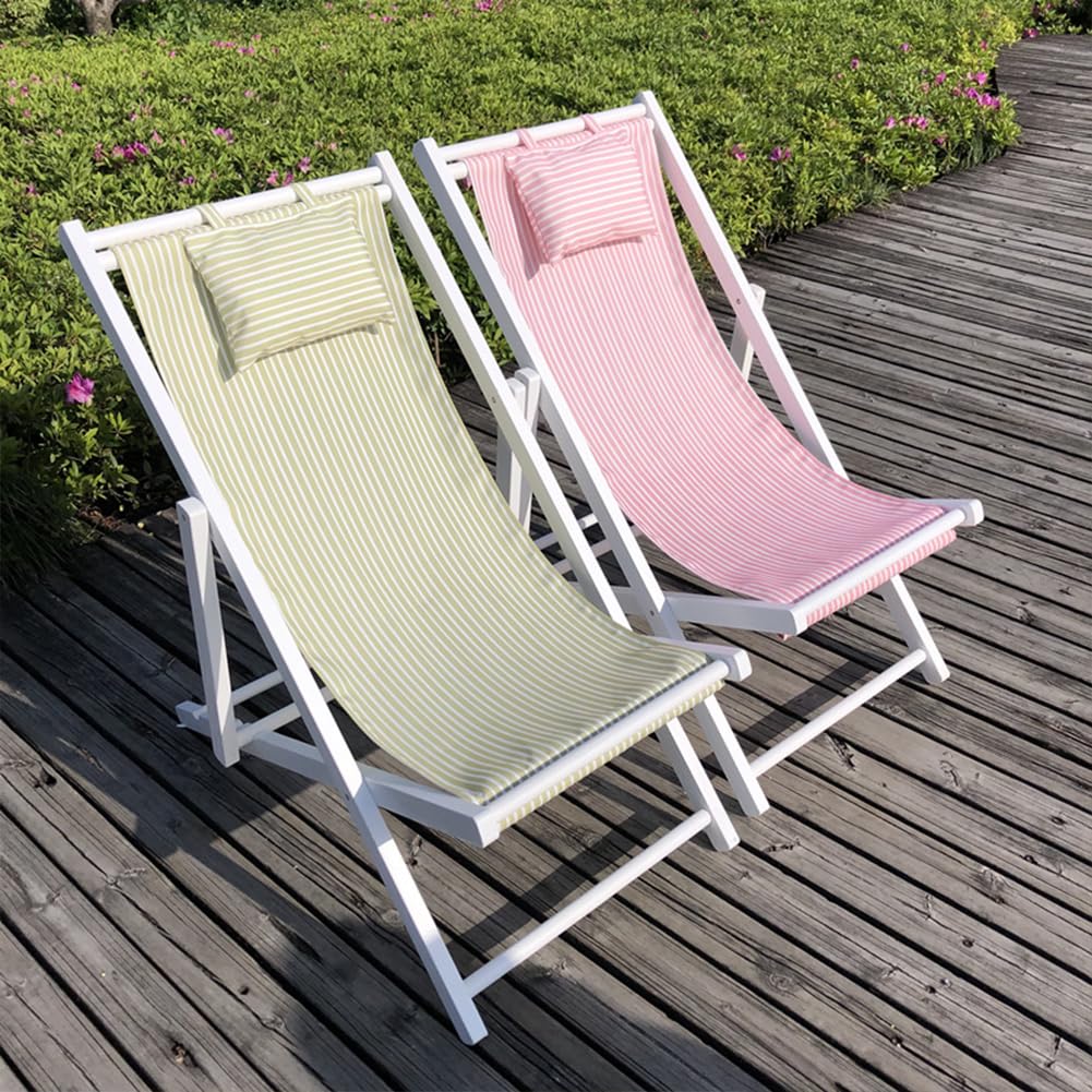 Kolorowe paski składane krzesło plażowe na zewnątrz regulowany leżak z twardego drewna z poduszką przyciągający wzrok ogród krzesło na patio wygodne przenośne siedzisko na trawnik zielony 01