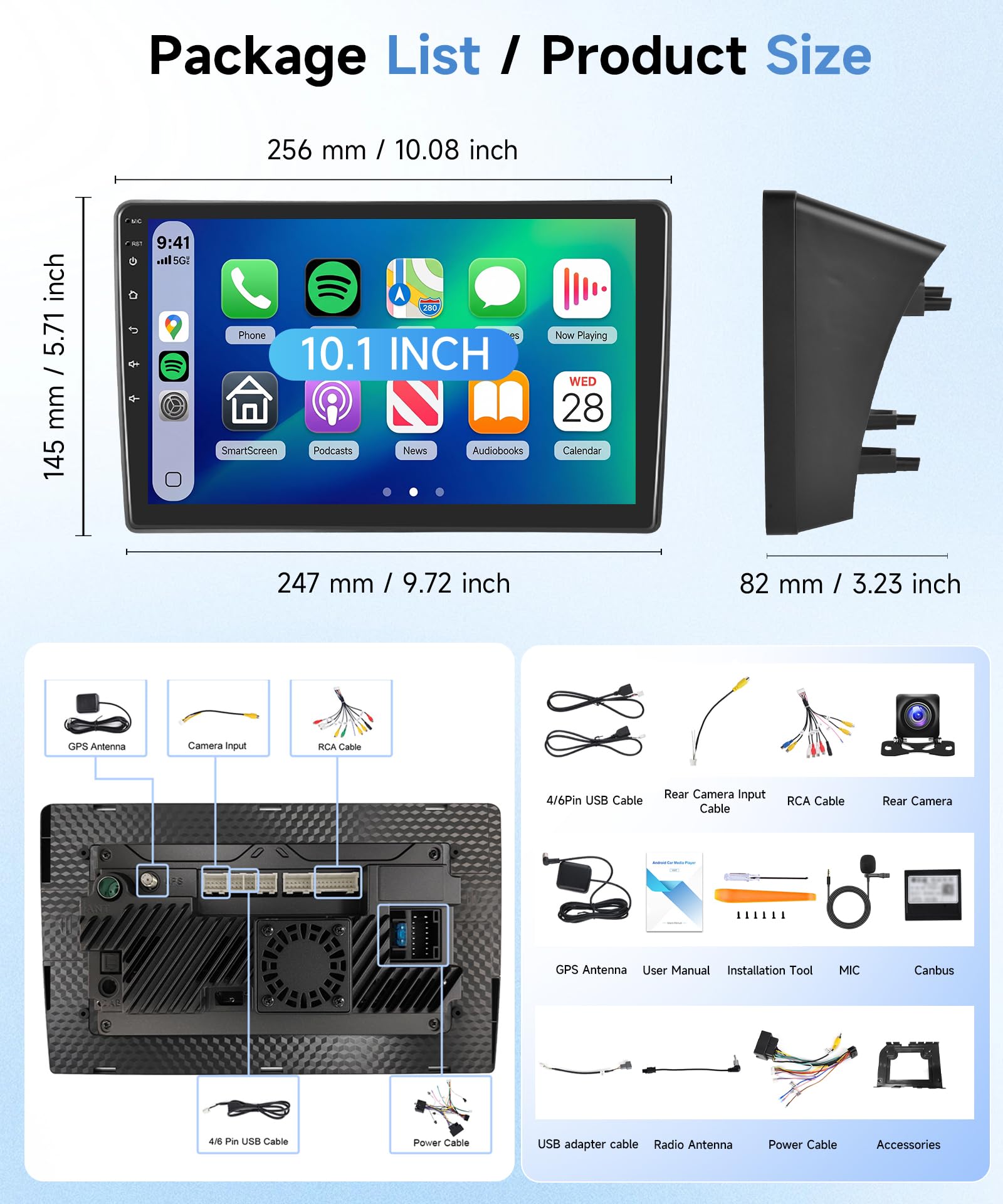 【8 Core 6+128G】Per Citroen C5 2008-2017 Autoradio con CarPlay Wireless Android Auto, Schermo IPS da 10,1 Pollici con Radio FM/RDS, GPS, Bluetooth 5.0, Supporta telecamere panoramiche a 360°