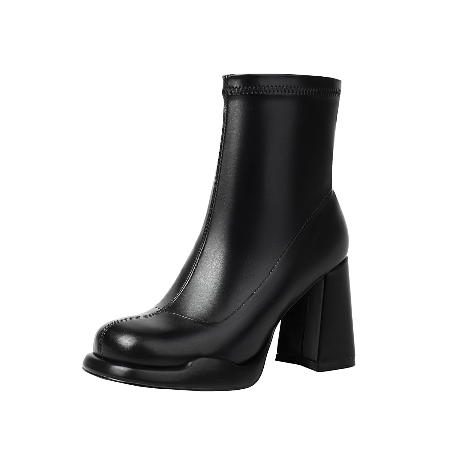Mofirdast Gogo Boots Platform Chunky Heel Ankle Boots for Women Square Toe Mid Calf Boots with Side Zippers