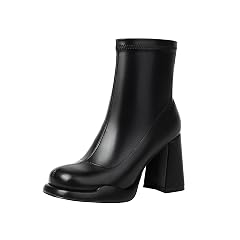 Mofirdast Gogo Boots Platform Chunky Heel Ankle Boots for Women Square Toe Mid Calf Boots with Side Zippers