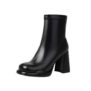 Mofirdast Gogo Boots Platform Chunky Heel Ankle Boots for Women Square Toe Mid Calf Boots with Side Zippers