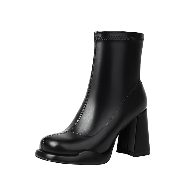 Mofirdast Gogo Boots Platform Chunky Heel Ankle Boots for Women Square Toe Mid Calf Boots with Side Zippers