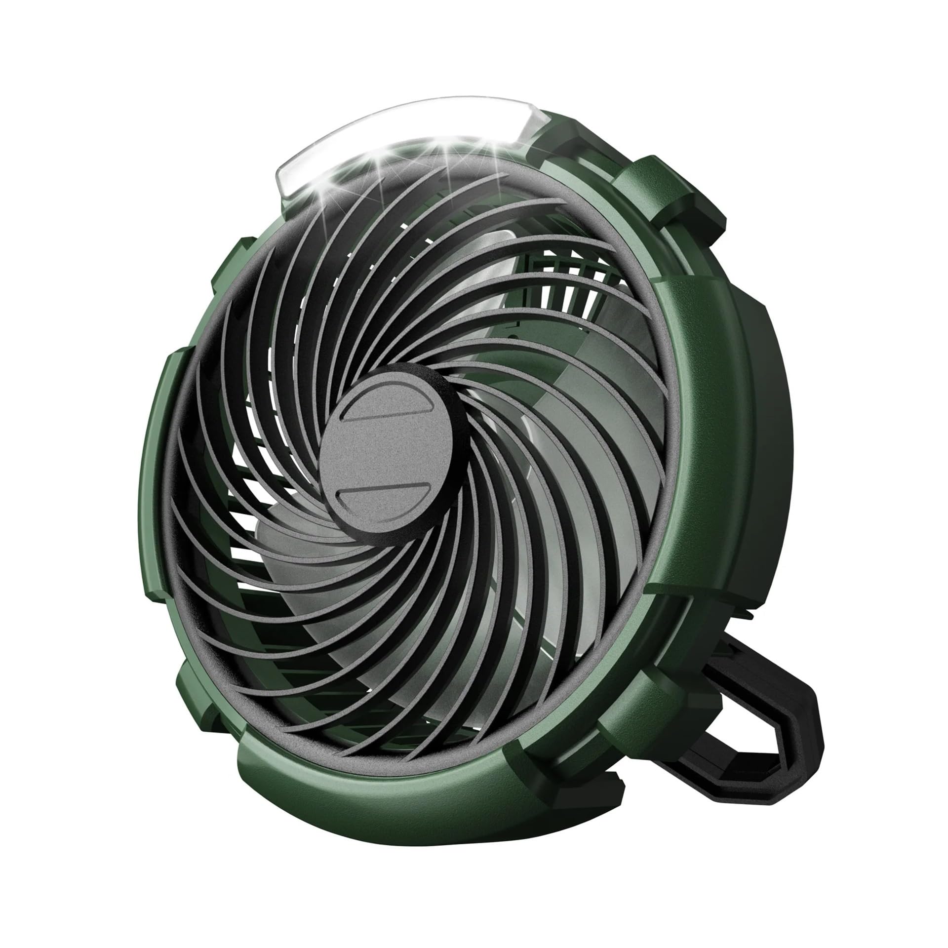 Ventilador de camping recargable 5400mAh naranja con linterna y gancho 3
