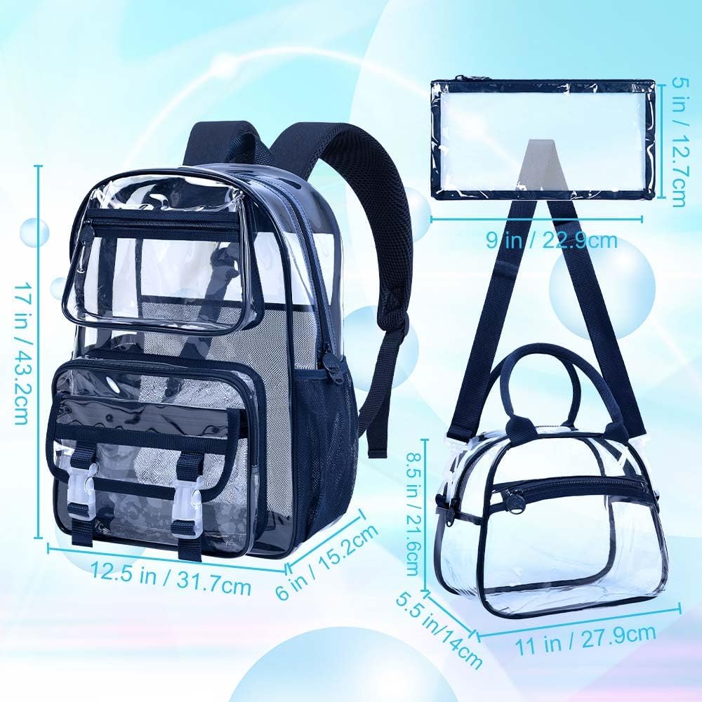 KLFVB Clear Backpack, Heavy Duty Transparent Bookbag, See Through Sequin Backpacks