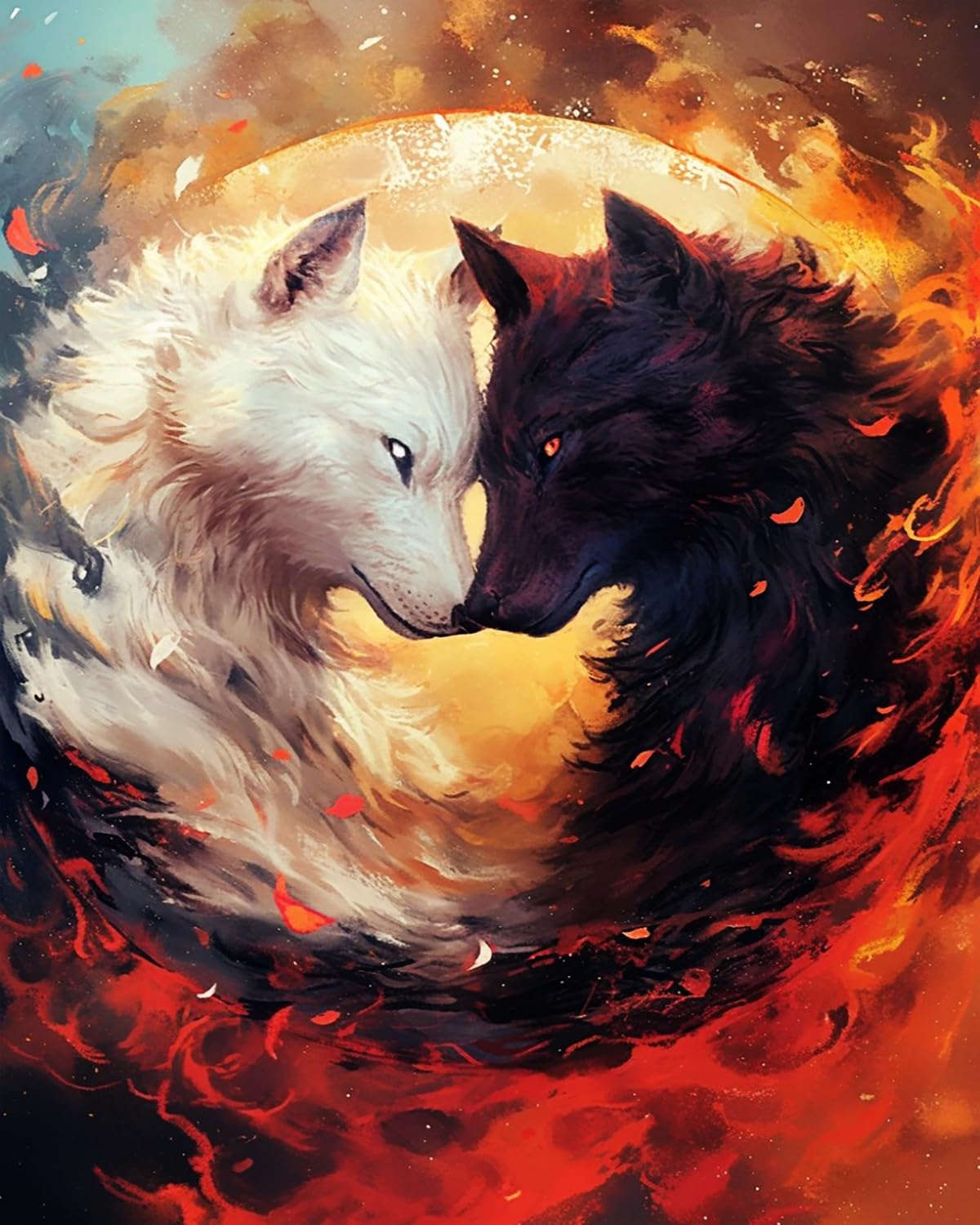 LIUBAISHI Paint by Numbers for Adults – 16x20 Canvas | Oil Painting Kit for Home Decor, Stress Relief Craft, Gift for Adults with Paints and Brushes-Two Wolves Leaning on Each Other