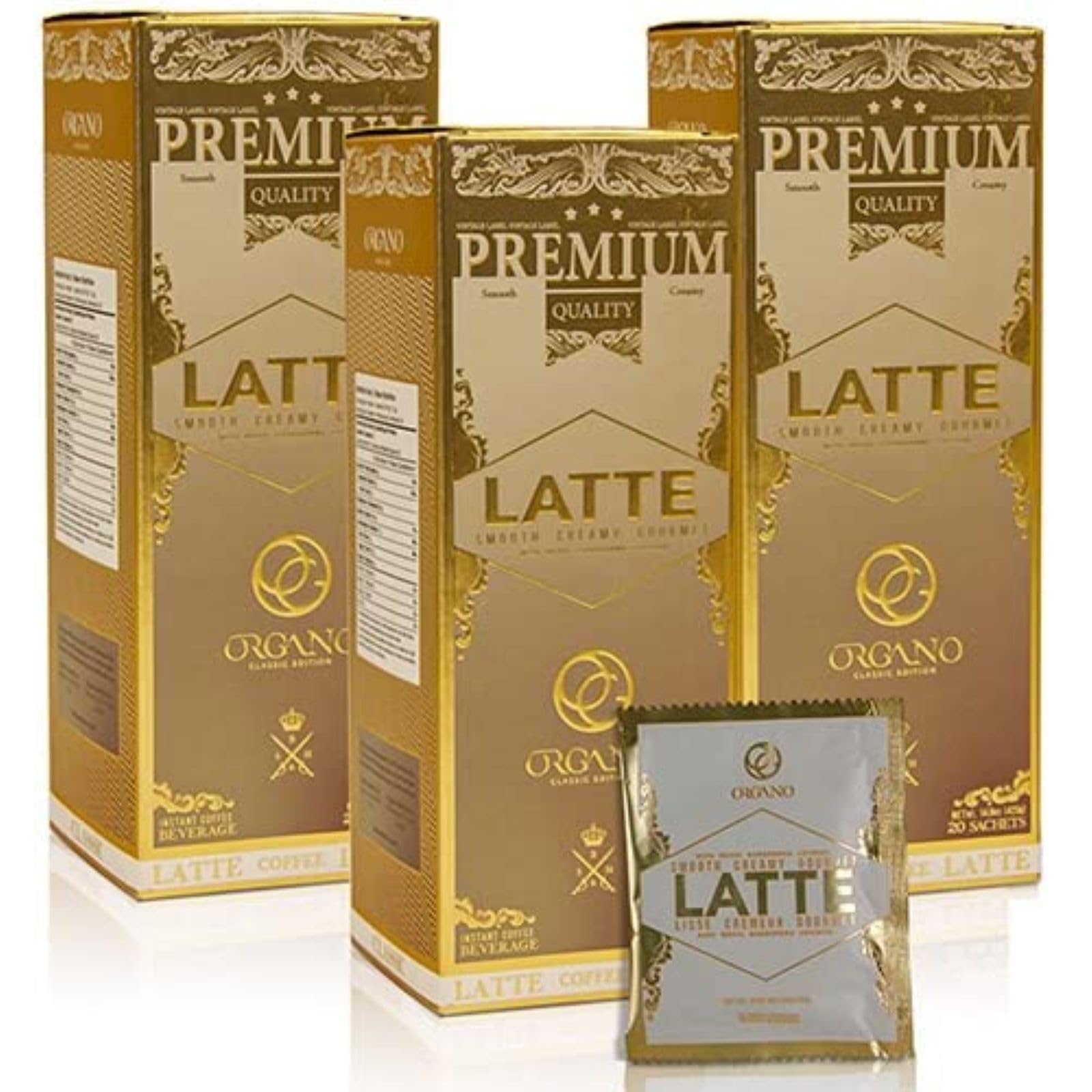 ORGANO 3 boxes Gourmet Cafe Latte, 100% Certified Ganoderma Lucidum (60 Sachets)