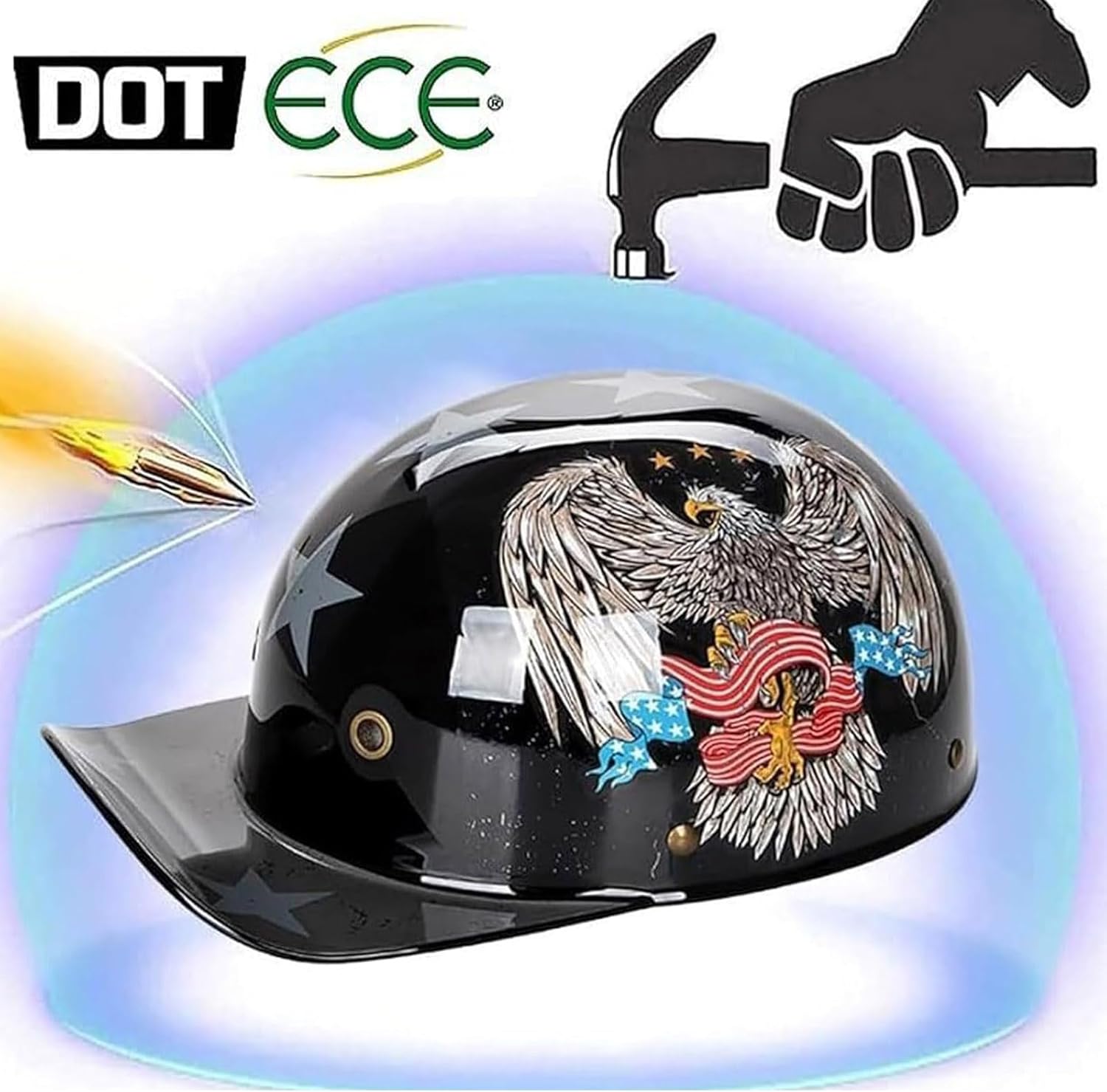 Baseball Motorcycle Helmet DOT Approved Vintage Open Face Motorcycle Helmet Half Shell Helmet Helmets for Adults Motorcycle with Adjustable Quick Release Buckle, for Bicycle Cruiser Scooter