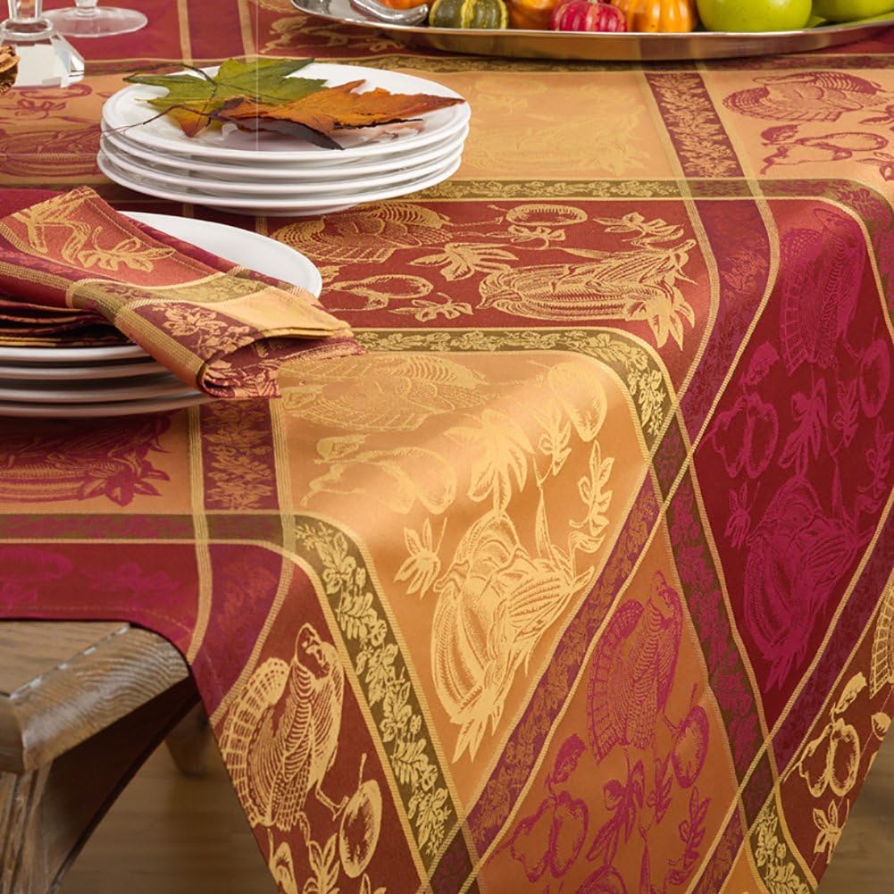 Multi Color Jacquard Design Holiday Thanksgiving Tablecloth. 72" X 120" Rectangle