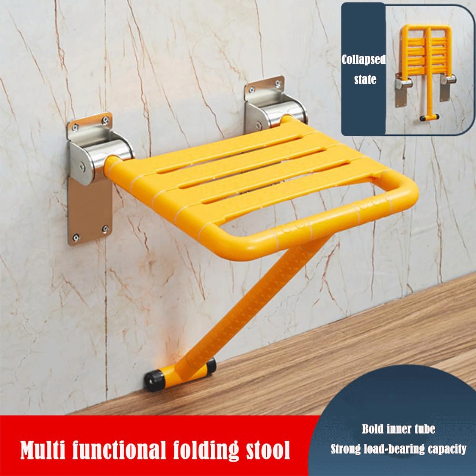 Silla plegable de baño, asiento de ducha plegable montado en la pared, taburete plegable de ABS accesible, capacidad máxima de peso de 300 libras, diseño plegable que ahorra espacio (blanco)