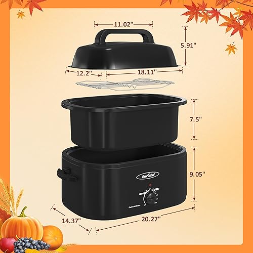 Miniatura 50 de Sunvivi Horno asador eléctrico de 24 cuartos de galón con tapa visible autohilvanado, horno asador de pavo con sartén y estante extraíbles, perfecto