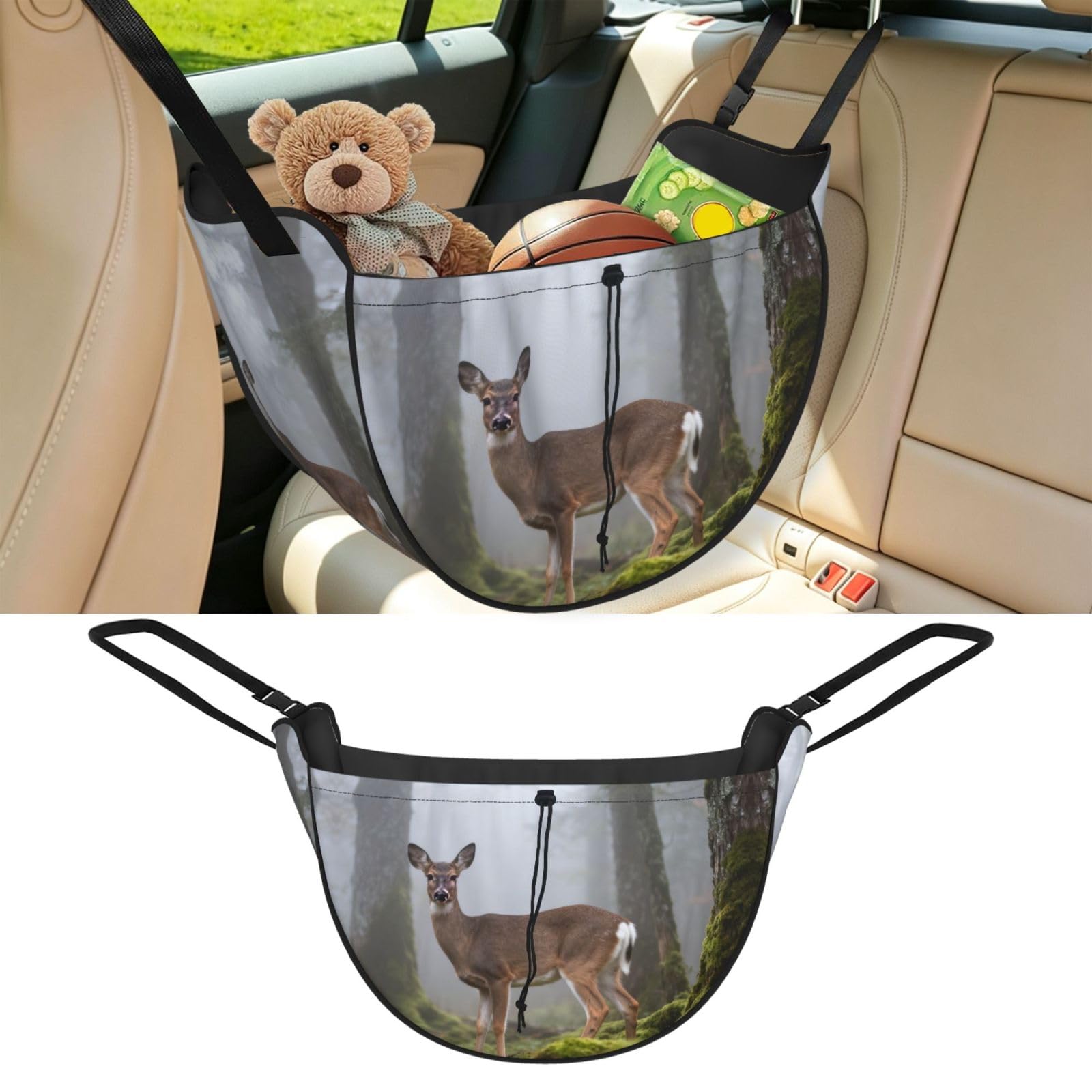 Cntdbu Black Deer Pattern Car Seat Organizer-Backseat Storage Bag For Travel