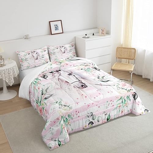 Miniatura 4 de Juego de edredón de caballo, juego de ropa de cama matrimonial para niños, niñas, adolescentes, lindo juego de edredón de animales de dibujos