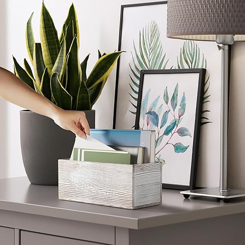 Miniatura 6 de Organizador de correo para encimera, soporte de correo de madera, 2 ranuras, caja de teléfono con puerto de carga oculto, soporte para cartas de