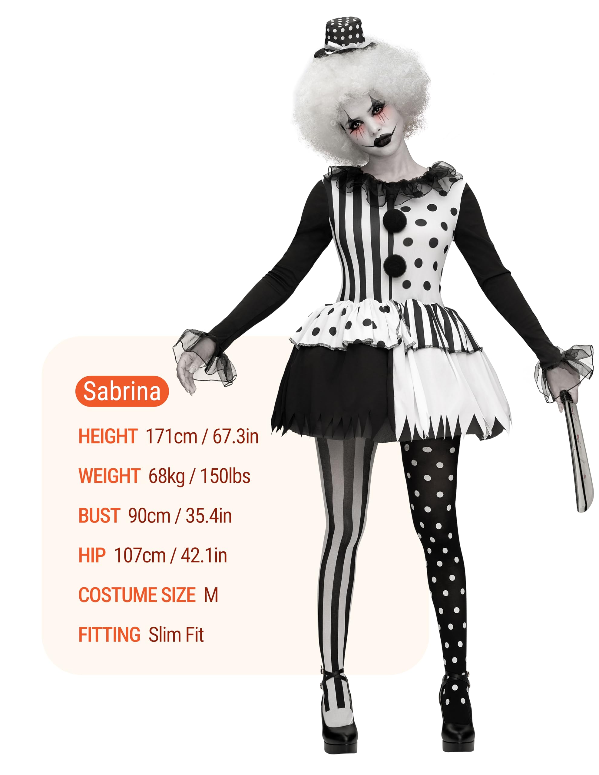 Spooktacular Creations Kostium klauna dla dorosłych kobiet, czarno-biały, na Halloween, kostium przerażający dla dorosłych, cosplay, rozmiar S