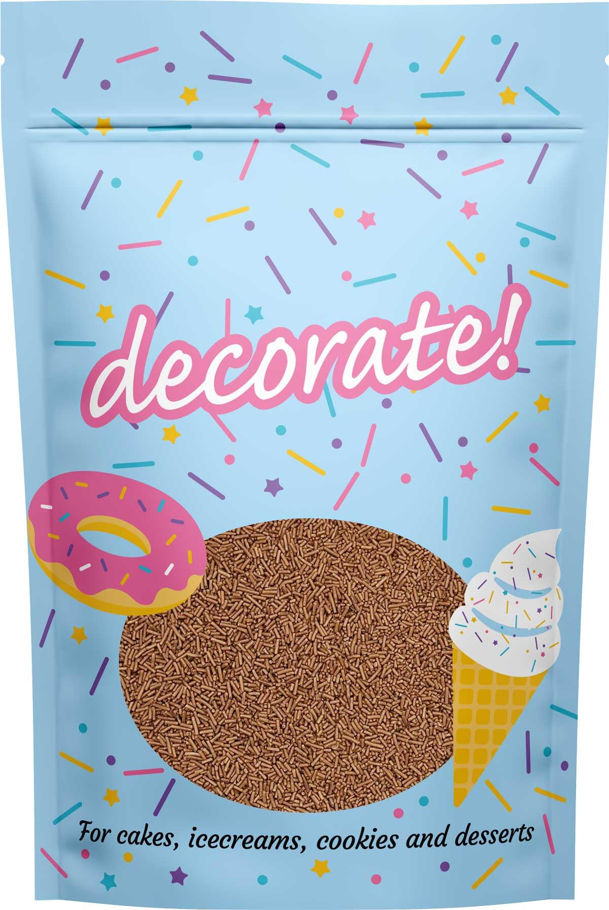 decorate! - Matt Strands - Light Chocolate Flavoured Cake Topper Sprinkles - 500g Edible Vermicelli Cupcake Decorations - Ideal for Ice Cream, Cakes, Bakes & Doughnuts